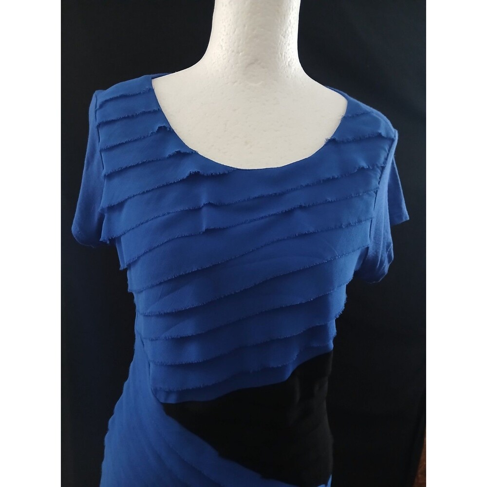 Black Saks Fifth Ave Blue/Black Short Sleeve Blouse Small - Picture 2 of 8